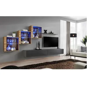 Ensemble mural - AC-DÉCO - Switch XX - 3 vitrines - 2 bancs TV - Bois ... pas cher