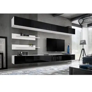 Ensemble Mural - Fly I - 2 Rangements - 2 Meubles Tv - 2 Étagères - Blanc Et Noir pas cher