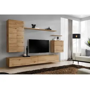 Ensemble mural AC-DÉCO Switch XX - 1 vitrine LED - 1 banc TV - 1 étagè... pas cher