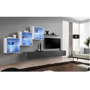 Ensemble Mural - Switch Xx - 3 Vitrines - 2 Bancs Tv - 1 Étagère - Bla... pas cher