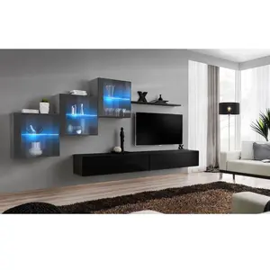 Ensemble mural - AC-DÉCO - Switch XX - 3 vitrines - 2 bancs TV - Noir ... pas cher