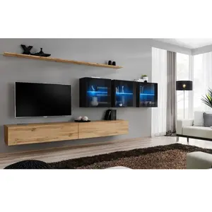 Ensemble Mural - Switch Xvii - 3 Vitrines Led - 2 Banc Tv - 2 Étagères - Bois Et Noir - Modèle 1Vendu paramazon
