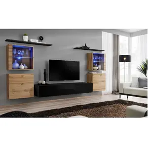 Ensemble mural - AC-DÉCO - Switch XIV - 4 vitrines - 1 banc TV - Bois ... pas cher