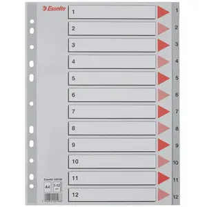 Esselte Intercalaires A4 Touches 1-12, Extra-Large, Gris, Onglets Renforcés en Plastique Résistant avec Table des Matières, 100106 pas cher
