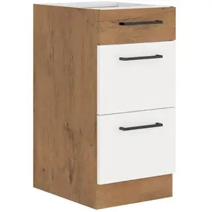 ROCK - Meuble bas casserolier - Mélaminé chêne Lancelot et Blanc brill... pas cher