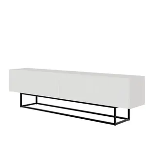 SELSEY Meuble TV sur pieds noir - VELDIO - 175 cm - blanc pas cher
