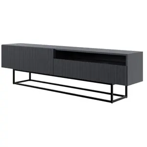 SELSEY Meuble TV avec niche sur pieds noir - VELDIO - 175 cm - noir pas cher