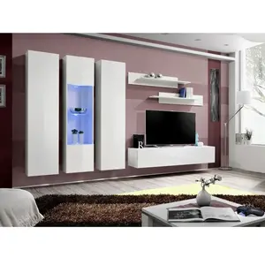 Ensemble Meuble Tv Mural - Fly V - 310 Cm X 190 Cm X 40 Cm - BlancVendu paramazon