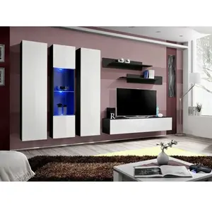 Ensemble Meuble Tv Mural - Fly V - 310 Cm X 190 Cm X 40 Cm - Noir Et BlancVendu paramazon