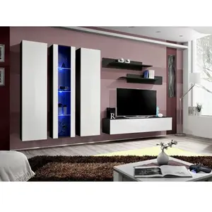 ASM Banc TV avec LED - 5 éléments - Blanc et Noir pas cher
