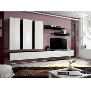 Ensemble Meuble Tv Mural - Fly I - 320 Cm X 190 Cm X 40 Cm - Noir Et Blanc pas cher