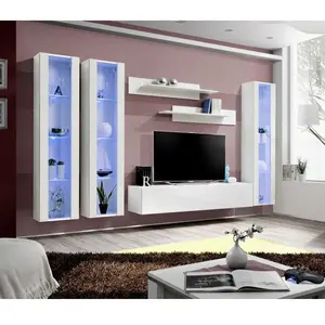 Ensemble Meuble Tv Mural - Fly Ii - 310 Cm X 190 Cm X 40 Cm - BlancVendu parcdiscount