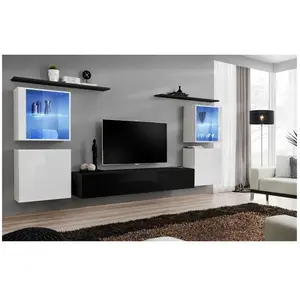 Ensemble meuble TV mural - Switch XIV - 320 cm x 150 cm x 40 cm - Blanc et noir pas cher