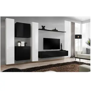 Comparateur de prix : ASM Ensemble Meuble Tv Mural - Switch Vi - 330 Cm X 180 Cm X 40 Cm - Blanc Et Noir