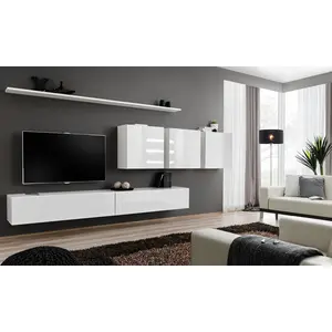 Ensemble Meuble Tv Mural - Switch Vii - 340 Cm X 150 Cm X 40 Cm - Blan...