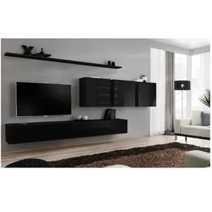 Ensemble meuble TV mural - Switch VII - 340 cm x 150 cm x 40 cm - Noir pas cher