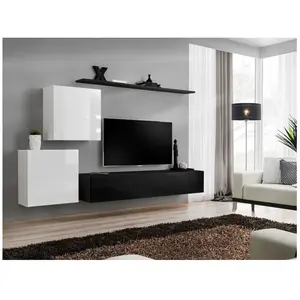 Ensemble meuble TV mural - Switch V - Blanc et noir - Adulte - Hauteur...Vendu parcdiscount