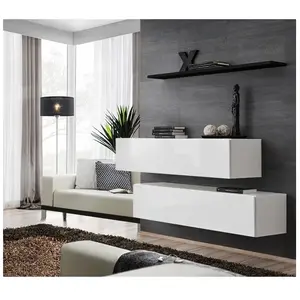 Ensemble TV - Blanc - 3 éléments - Porte abattante - Rangement pas cher