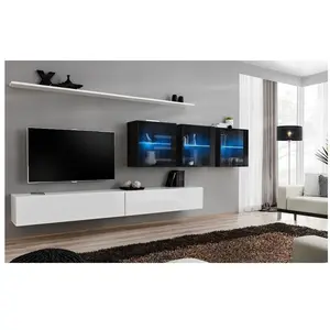 Ensemble meuble TV mural - SWITCH XVII - Blanc - Verre - Contemporain - 2 portes - LaquéVendu paramazon