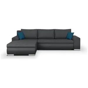Canapé d'angle convertible réversible 5 places Indian - Tissu gris fon... pas cher
