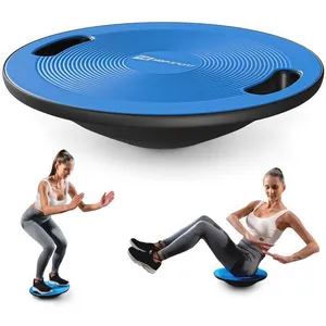 Hop-Sport Planche abdo avec poignées, Diamètre 40 cm, Charge max. 150 kg, Plateau d'équilibre oscillant antidérapant, Bleu