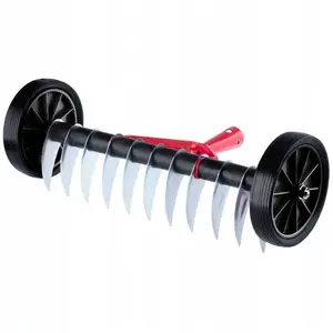 KADAX Gazonventilator met wielen, tuinklauw voor gazon, tuin, mos, snijhark van metaal, handmatige verticuteermachine, tuingereedschap, gazonbeluchter, cultivator (zonder steel) pas cher