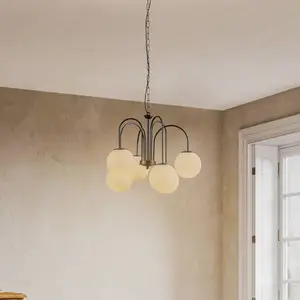 Luminex Cambridge 3195: Zwarte hanglamp met 6xE14, witte glazen schaal