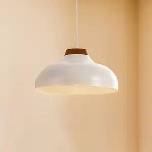 Burgos Hanglamp Wit Metaal Hout E27 Skandinavisch pas cher