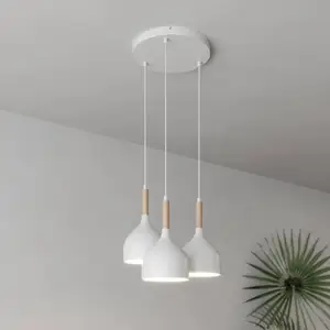 Luminex Noak Wood Hanglamp - Wit, Industrieel, 3 lichtpunten