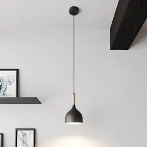 EULUNA Suspension Noak À 1 Lampe, Noire/Bois Naturel pas cher