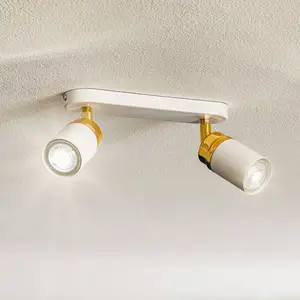 EULUNA Plafonnier Ã Spots Rondo Blanc/DorÃ©, Ã 2 Lampes pas cher