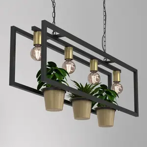Lumina Flores Hanglamp met Plantenbak - Zwart/Goud - 4xE27