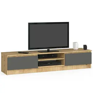 Meuble TV AKORD - Chêne Artisan - 160 cm - 2 portes - Gris graphite mat - 2 étagères pas cher