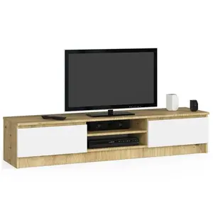 Meuble TV AKORD pour salon Chêne Artisan 160 cm - Portes couleur blanc... pas cher