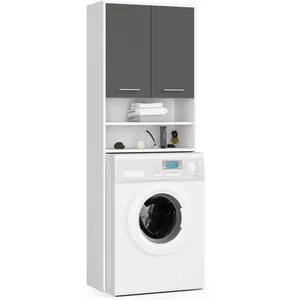 AKORD Mueble pour machine à laver Blanche 64 cm 2 portes façade Gris Graphite 4 étagères 64x30x180 cm pas cher