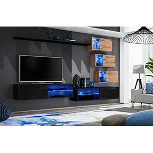 Ensemble Meuble Tv Mural Switch Xxiv - L 260 X P 40 X H 170 Cm - Noir ... pas cher
