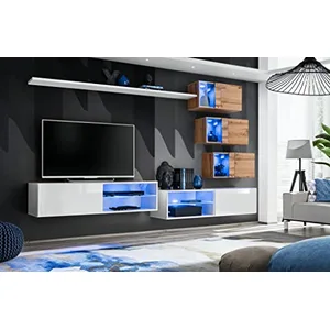 Ensemble Meuble Tv Mural Switch Xxiv - L 260 X P 40 X H 170 Cm - Blanc... pas cher