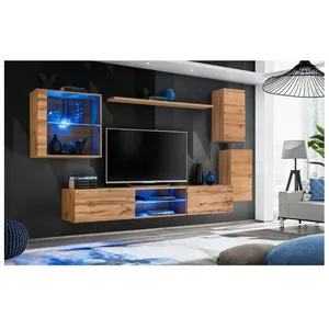 Ensemble meuble TV mural Switch XXIII - AC-DÉCO - Marron - 4 portes - ...Vendu parcdiscount