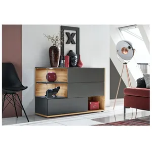 Commode vitrée Silk - AC-DÉCO - L 120 x P 40 x H 77 cm - Gris anthracite - Rangement vitré pas cher