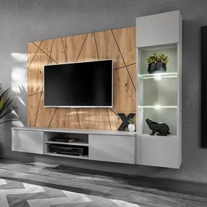 Ensemble Meuble TV Ligne Xari 200cm Naturel & Gris pas cher