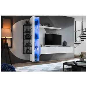 AC-DÉCO Switch - Ensemble meuble TV mural Switch Met VII - L 240 x P 40 x H 180 cm - BlancVendu parcdiscount