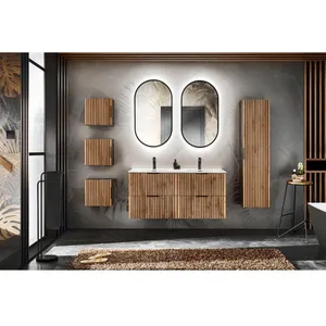 Ensembles salle de bain - AC-Déco - Ensemble complet de salle de bain avec meuble vasque 120 cm + 6 éléments - Sylve Black Wotan pas cher