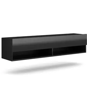 Maisonetstyles Meuble TV suspendu York - 140 cm - noir mat / noir bril... pas cher