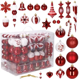 SPRINGOS® Boule de Noël Boule d'arbre de Noël 153 pièces Décoration pour Sapin incassables, différentes formes - Rouge pas cher