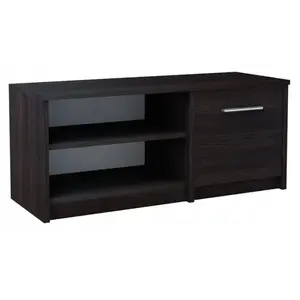 MATKAM Meuble TV Wengé - Banc TV, Table TV avec porte et 2 étagères - 98 x 35 x 42 cm pas cher