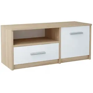 MATKAM Meuble TV Blanc / Sonoma - Banc TV Table TV avec 1 porte et 2 é... pas cher