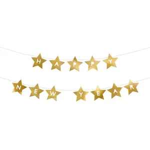 PartyDeco Guirlande d'étoiles dorées Happy New Year 290 cm pas cher