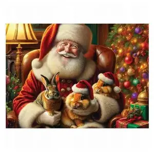 Houten kerstpuzzel 150 stukjes: Kerstman & Konijnen pas cher