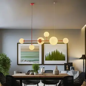 Dione Hanglamp 6-lichts Rood met Witte Kappen - Stijlvol en Verstelbaa... pas cher