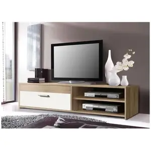 Forte Meuble TV PILVI - Style contemporain - Particules mélaminé - Décor Chêne et blanc - 1 Abattant + 2 niches - L 120 x P 42 x H 32 cm pas cher